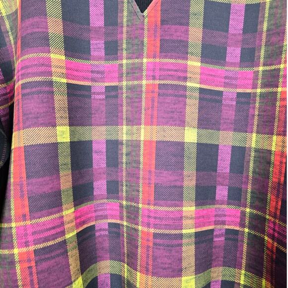 Terez As If Plaid Sweatshirt XS Black Pink Yellow Crewneck Scuba Knit Top - Picture 5 of 6